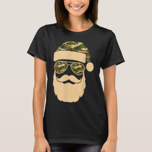 Christmas Camo Santa Sungles Hat Beard Cool Milita T-Shirt