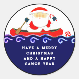Christmas Camping Canoe Classic Round Sticker