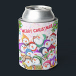 Christmas Can Cooler with Happy Snowmans Party<br><div class="desc">Can Coolers with Happy Snowmans Merry Christmas Party Funny Drawing Cartoon Snowman and Text - Choose / Add Your Unique Text / Font / Colour - Make Your Special Gift - Resize and move or remove and add elements / image with customisation tool ! - Drawing and Design by MIGNED....</div>