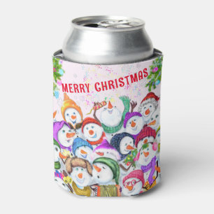 Christmas Can Cooler with Happy Snowmans Party