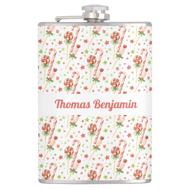 Christmas Candies Pattern Personalised Flask (Front)