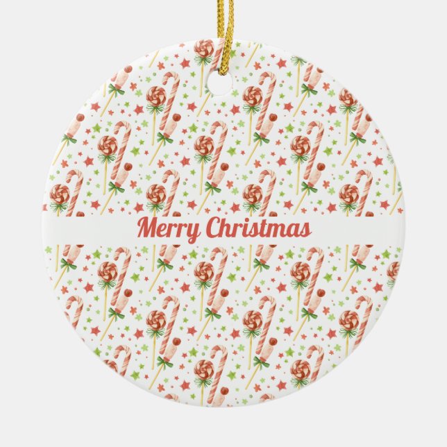 Christmas Candies Pattern Personalised Ornament (Front)