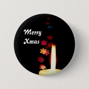 Christmas Candle against Stars Button Name Tag