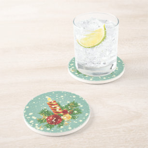 Christmas Candle And Snowflakes Coaster