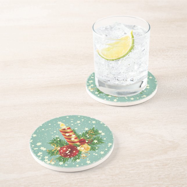 Christmas Candle And Snowflakes Coaster (Side)