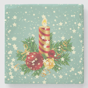 Christmas Candle And Snowflakes Stone Coaster