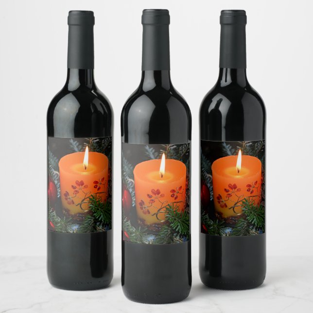 Christmas Candle Arrangement Wine Label (Bottles)