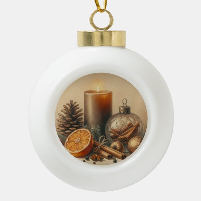 Christmas Candle Art Ceramic Ball Christmas Ornament (Front)