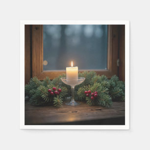 Christmas Candle By Farmhouse Window Napkin