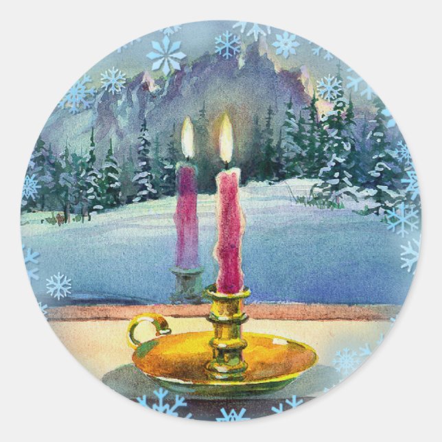 CHRISTMAS CANDLE by SHARON SHARPE Classic Round Sticker (Front)