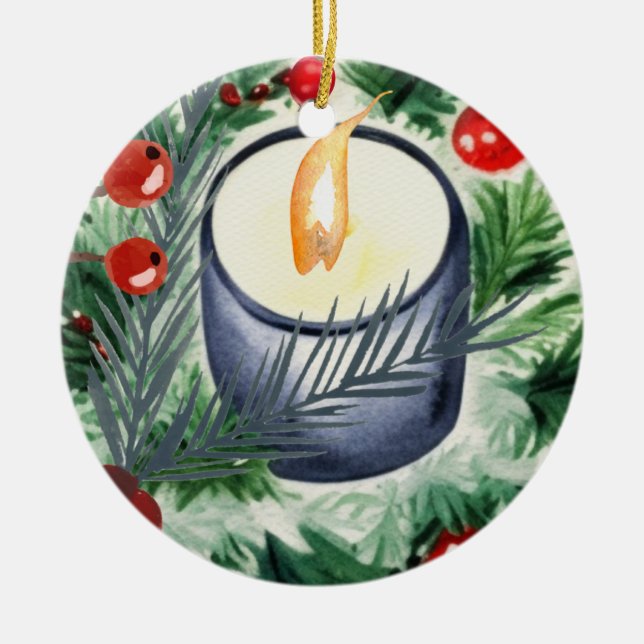 Christmas Candle Ceramic Tree Decoration (Front)