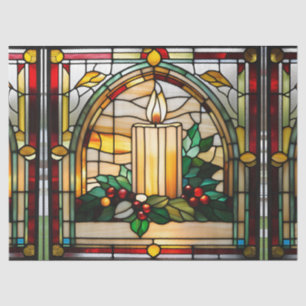 Christmas Candle for Decoupage Faux Stained Glass Tissue Paper
