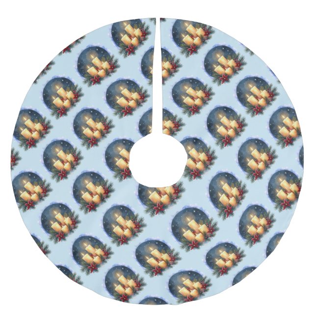 Christmas Candle Glow with Poinsettias Brushed Polyester Tree Skirt (Front)