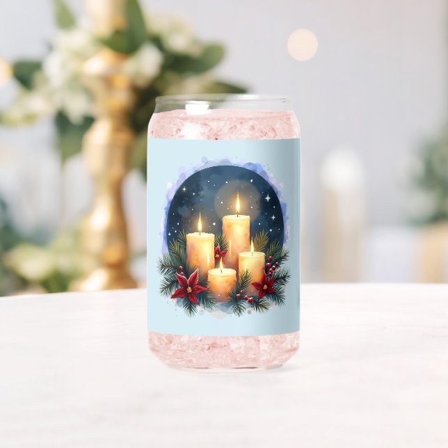 Christmas Candle Glow with Poinsettias Can Glass (Insitu (Wedding))