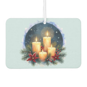 Christmas Candle Glow with Poinsettias Car Air Freshener