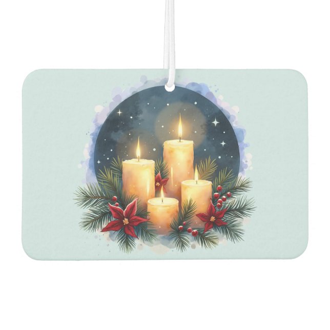 Christmas Candle Glow with Poinsettias Car Air Freshener (Front)