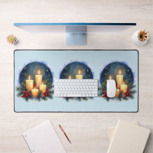 Christmas Candle Glow with Poinsettias Desk Mat