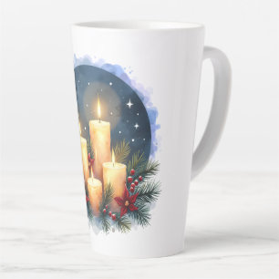 Christmas Candle Glow with Poinsettias Latte Mug