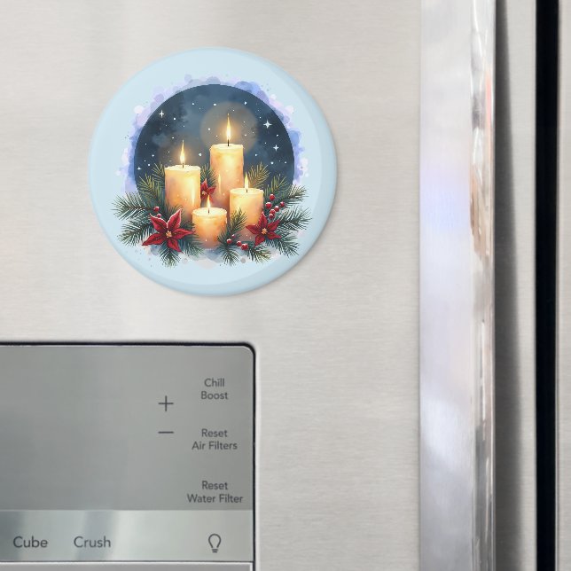 Christmas Candle Glow with Poinsettias Magnet (In Situ (Fridge))
