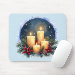 Christmas Candle Glow with Poinsettias Mouse Mat