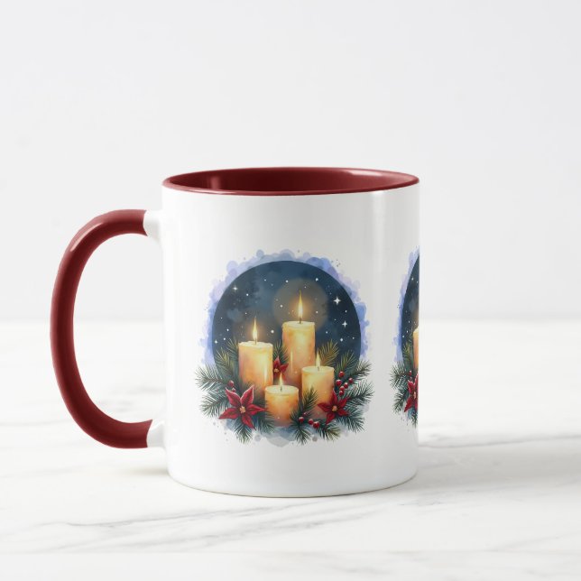 Christmas Candle Glow with Poinsettias Mug (Left)