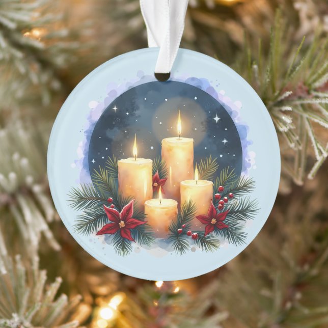 Christmas Candle Glow with Poinsettias Ornament (Tree)