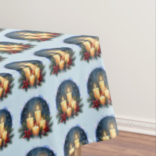 Christmas Candle Glow with Poinsettias Tablecloth