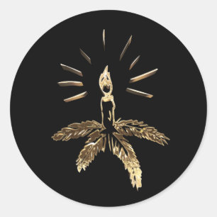 Christmas Candle Holder Black Gold Elegant Classic Round Sticker