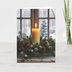 Christmas Candle In a Pine Centerpiece Card