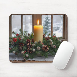 Christmas Candle In a Pine Centerpiece Mouse Mat