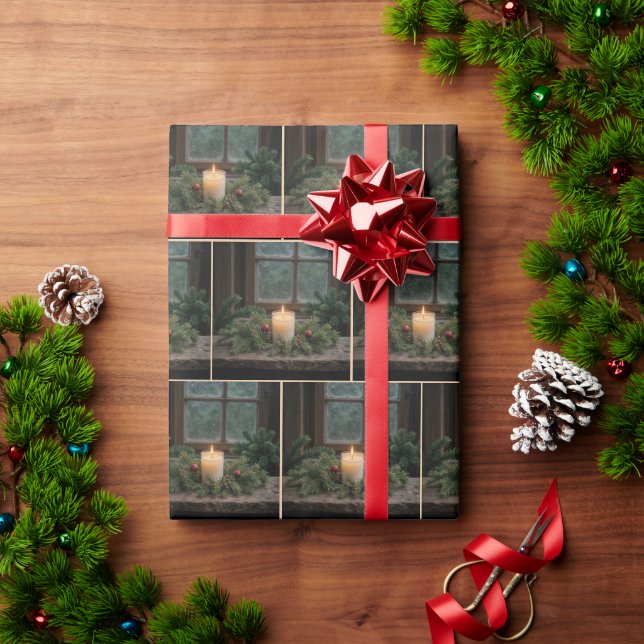 Christmas Candle In Farmhouse Window Wrapping Paper (Holiday Gift)