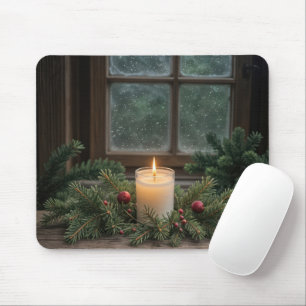 Christmas Candle In Pine Branches Mouse Mat