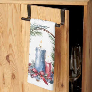 Christmas Candle in Wreath Art  Tea Towel