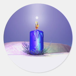Christmas Candle Night Blue Classic Round Sticker