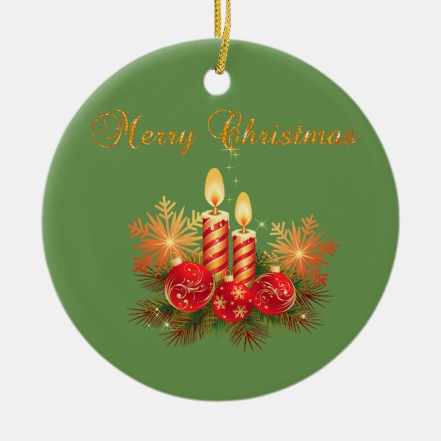 Christmas Candle, Snowflakes,Merry Christmas Ceramic Tree Decoration (Front)