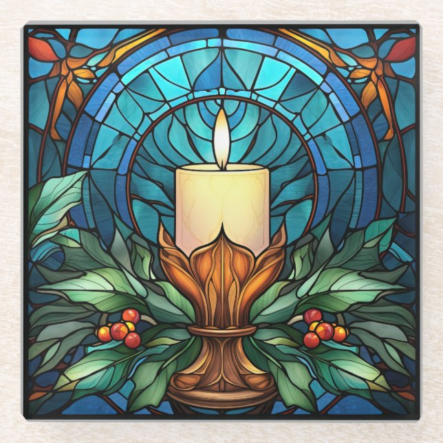 Christmas Candle Stained Glass Coaster (Front)