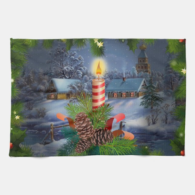Christmas candle tea towel (Horizontal)