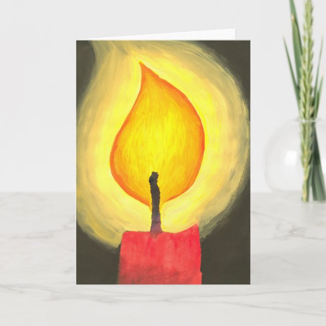 Christmas candle, watercolor painting holiday card (Front)
