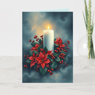 Christmas Candle With Poinsettias Card
