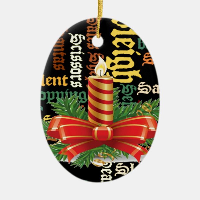 Christmas Candle Word Art Collection Ceramic Tree Decoration (Front)