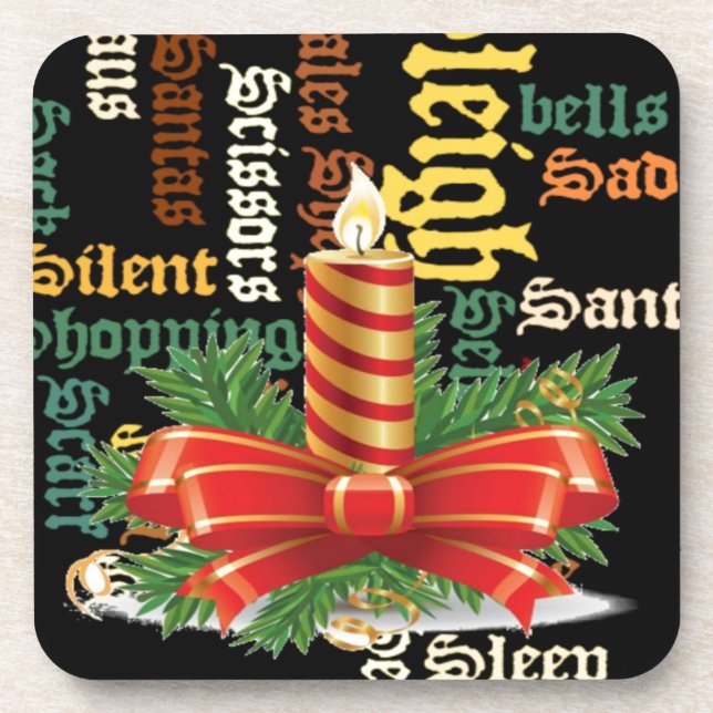 Christmas Candle Word Art Collection Coaster (Front)