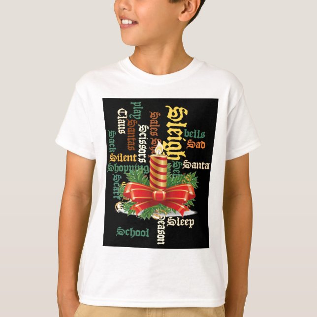 Christmas Candle Word Art T-Shirt (Front)