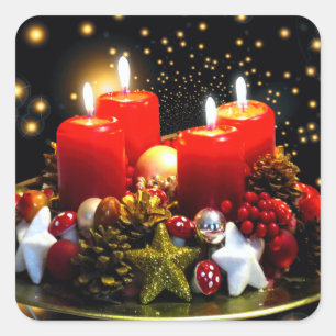 Christmas Candle Wreath Decoration Square Sticker