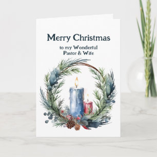 Christmas Candle Wreath Pastor & Wife Card