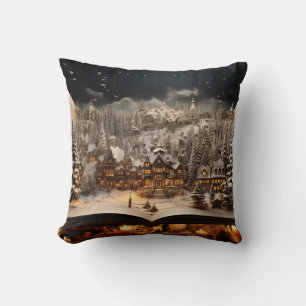 Christmas Candlelit Storybook Mountain Village Cushion