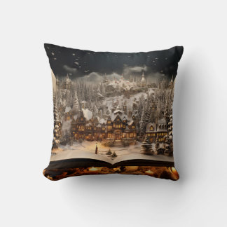 Christmas Candlelit Storybook Mountain Village Cushion