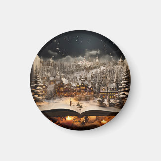 Christmas Candlelit Storybook Mountain Village Magnet