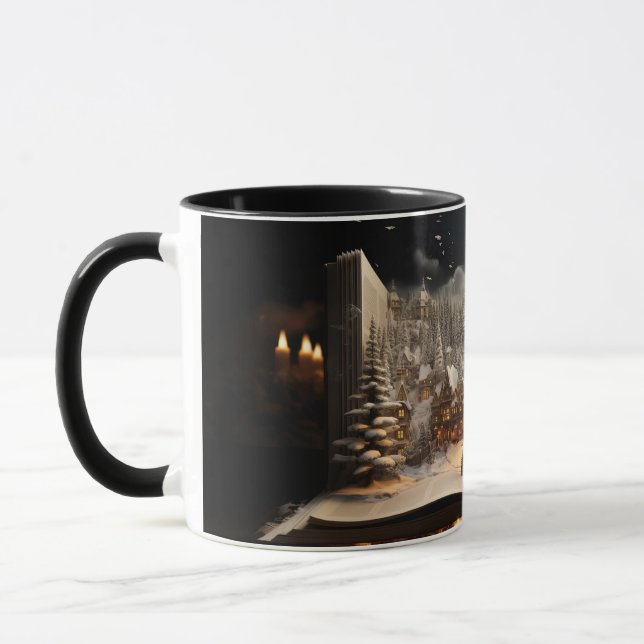 Christmas Candlelit Storybook Mountain Village Mug (Left)