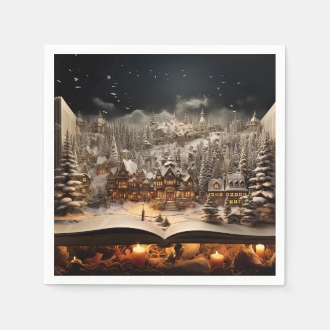 Christmas Candlelit Storybook Mountain Village Napkin (Front)