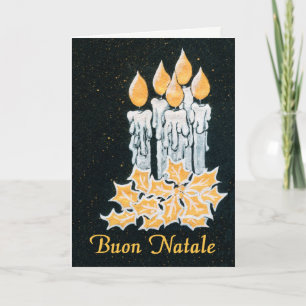 Christmas Candles and Holly, Italian Greeting Card